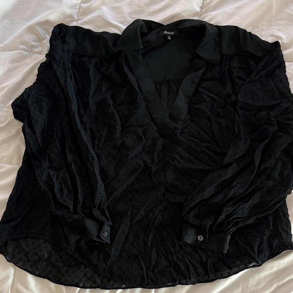Madewell XL Sheer Black Blouse with Polka Dot Texture